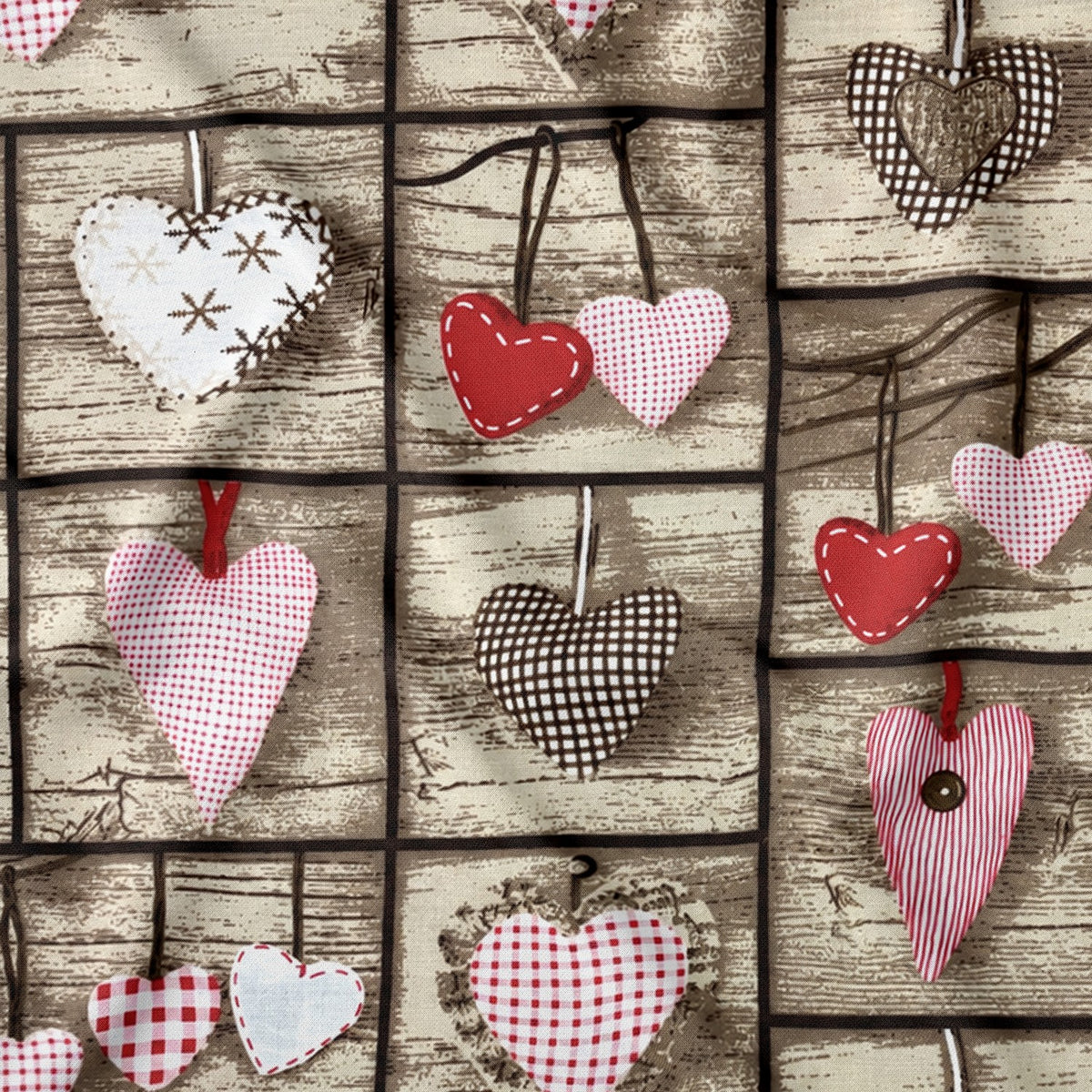 Cotton Fabric - 3D Patchwork Hearts Red