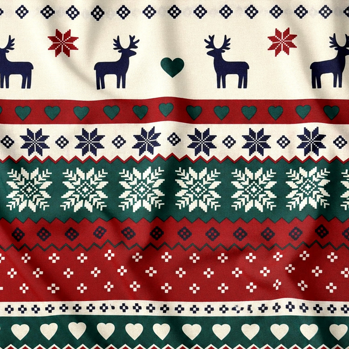 Cotton Fabric - Christmas Scandinavian Reindeer Green