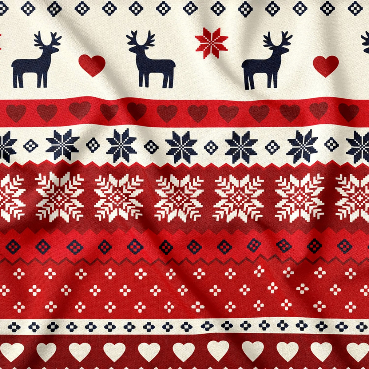 Cotton Fabric - Christmas Scandinavian Reindeer Red