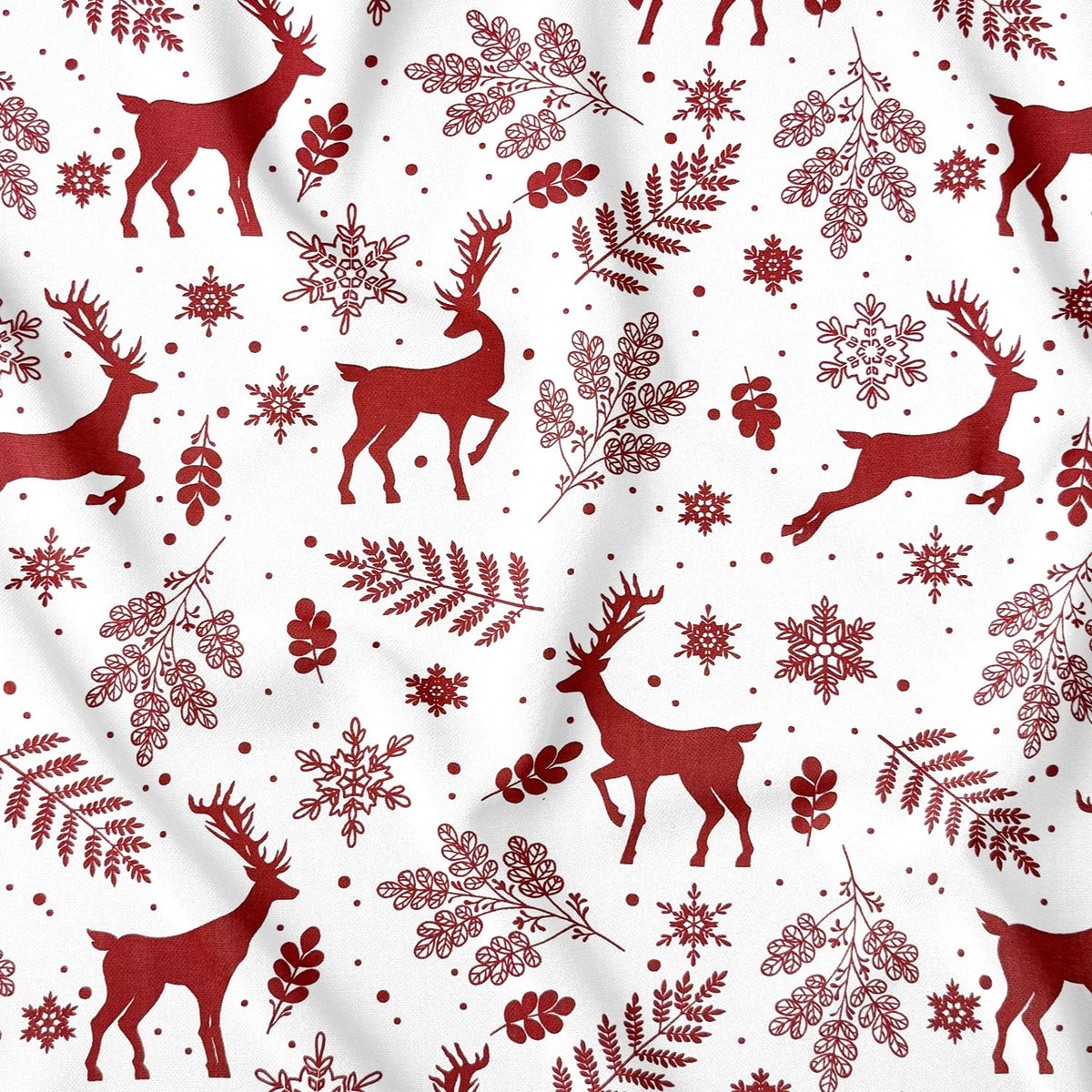 Cotton Fabric - Nordic Christmas Reindeer on White