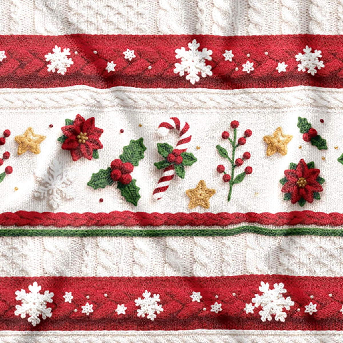 Cotton Fabric - Christmas Sweater with Candy Canes and Snowflakes