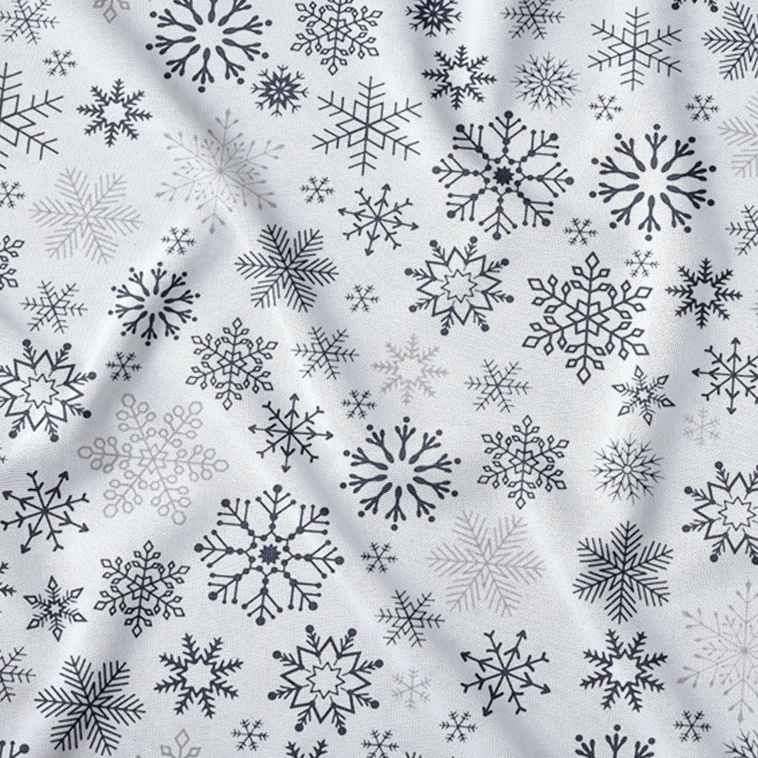 Cotton Fabric - Anthracite snowflakes on white background