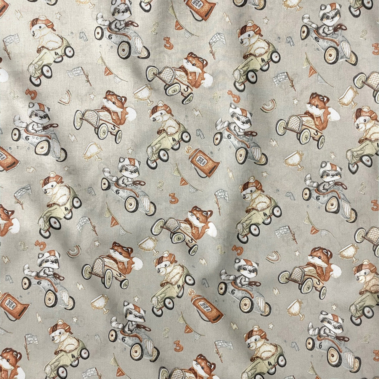Cotton Fabric - Animals on the race
