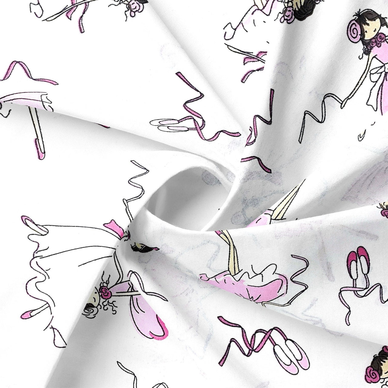 Cotton Fabric - Ballerinas White
