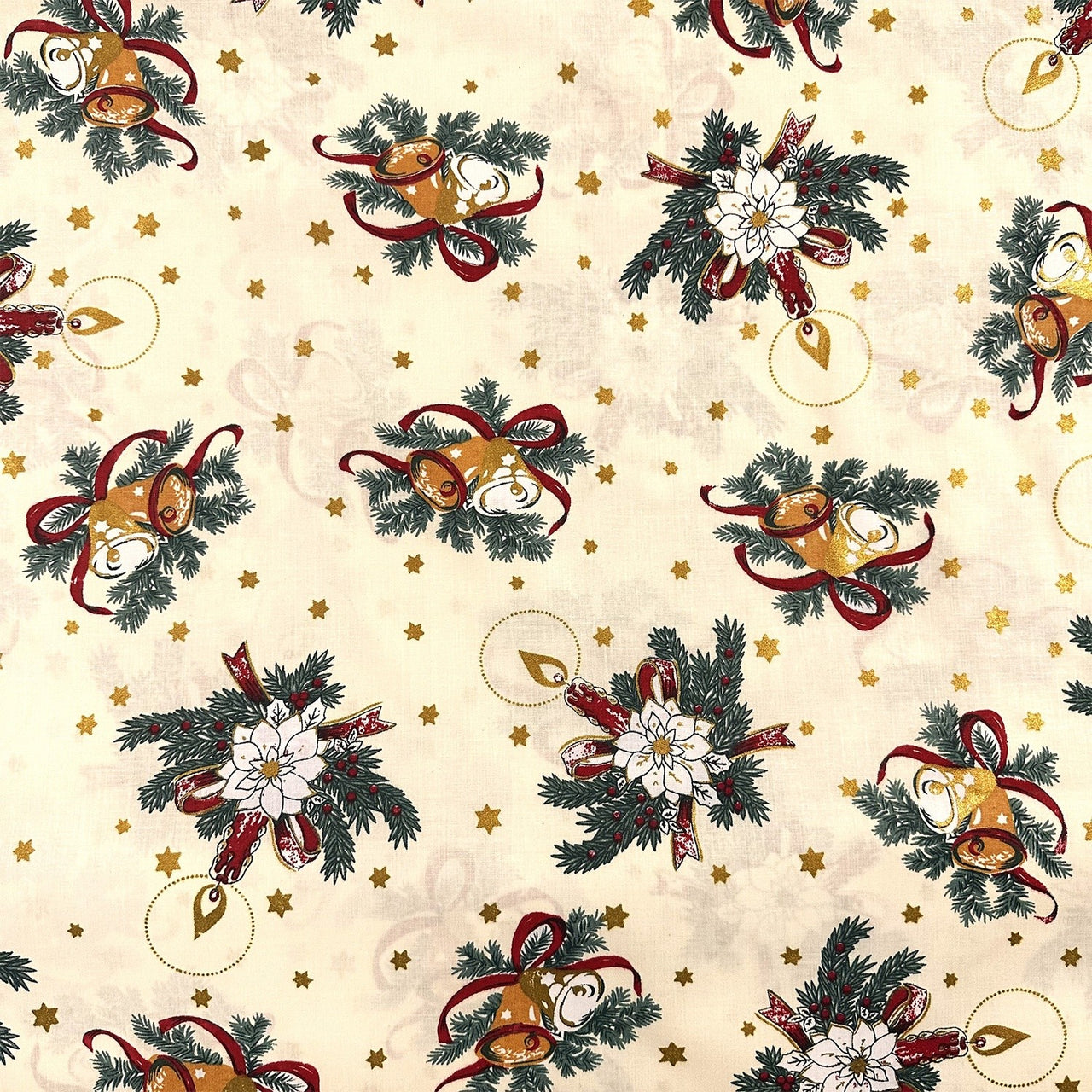 Cotton Fabric - Bells and Candles, Ecru