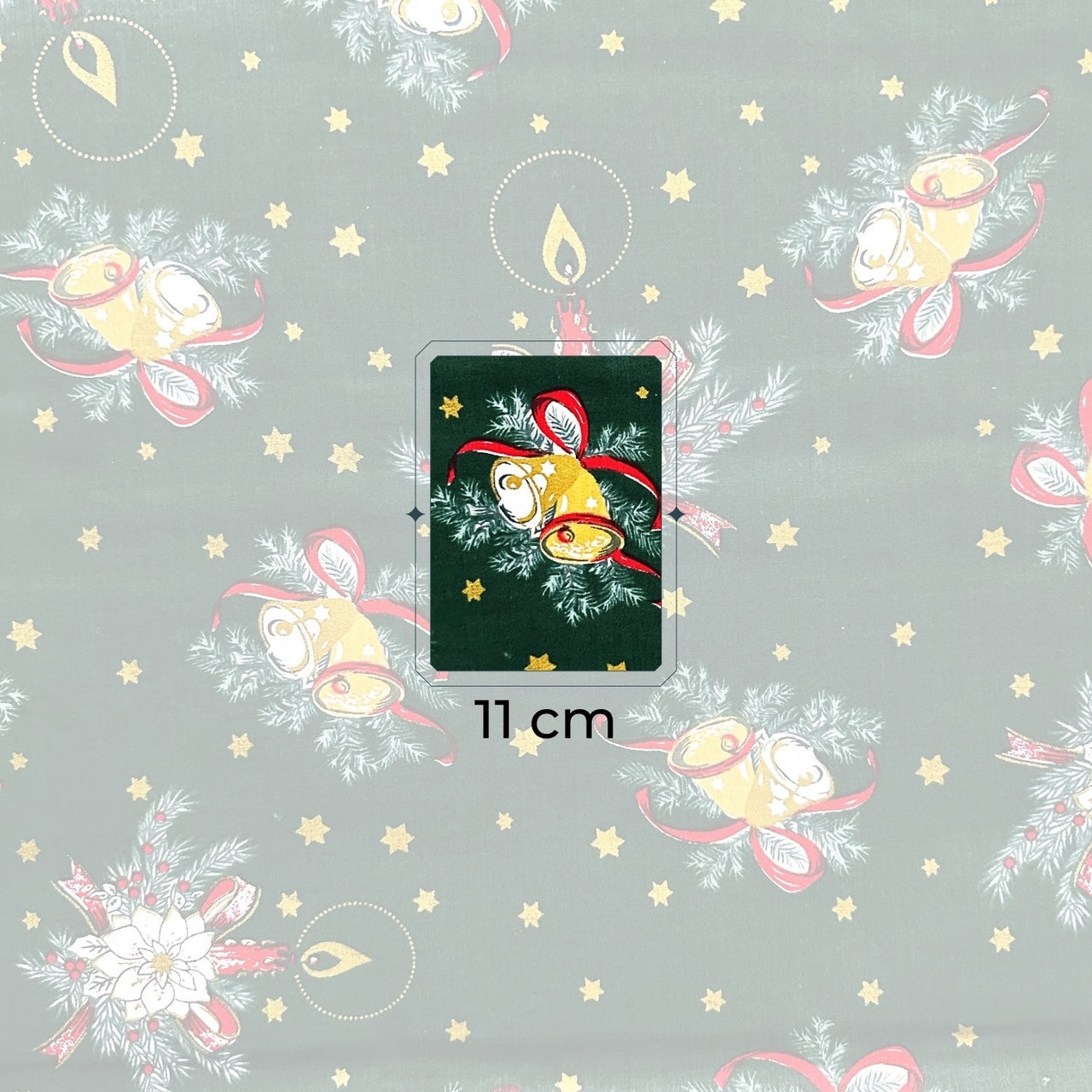 Cotton Fabric - Bells and Stars on Green