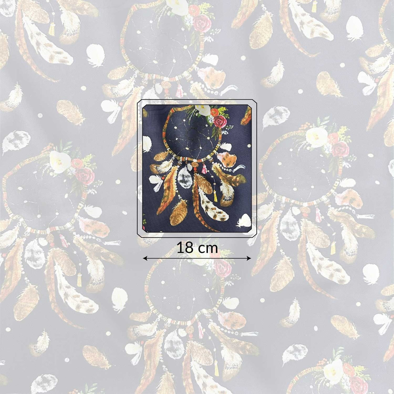 Cotton Fabric - Big Brown Dream Catchers on Navy Blue