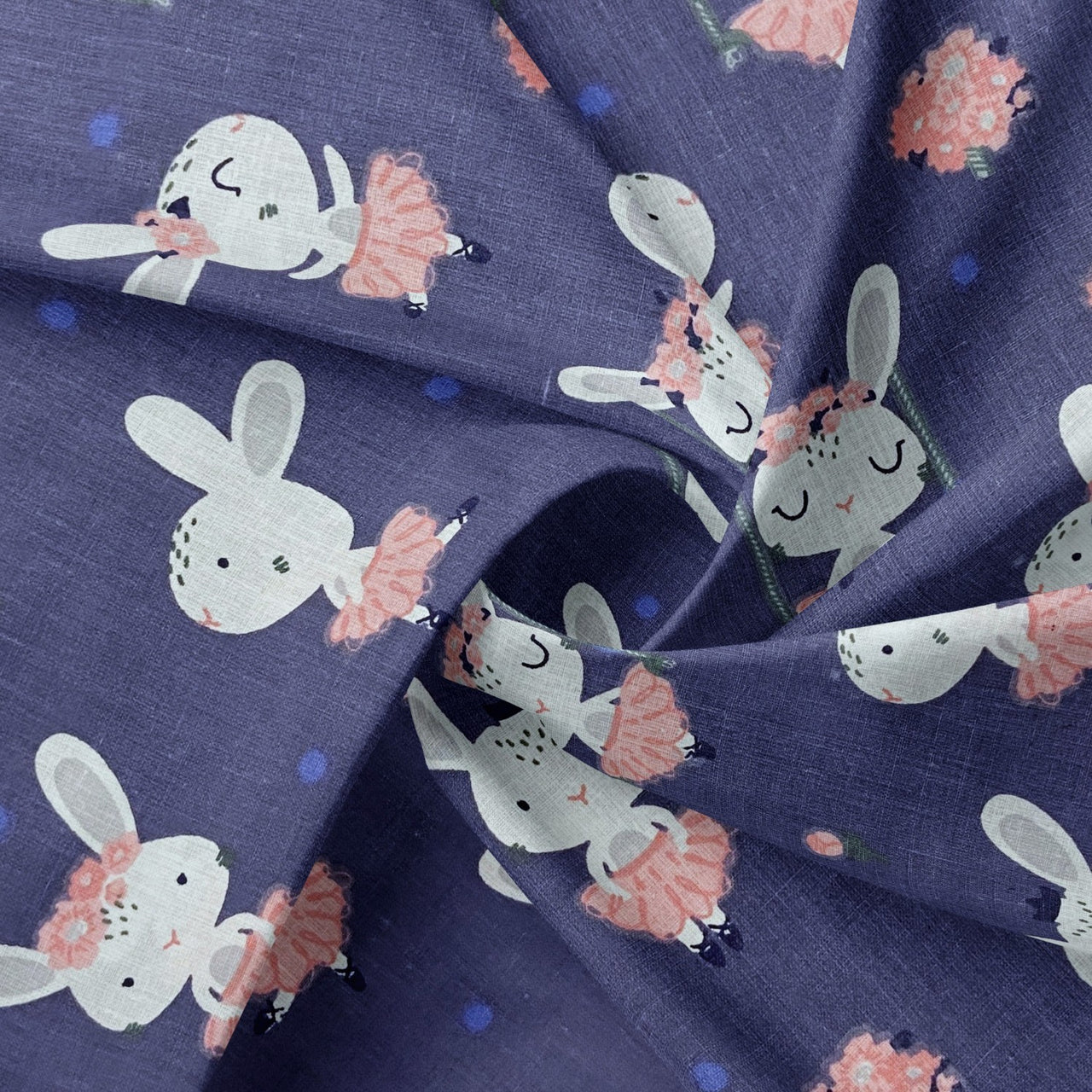 Cotton Fabric - Bunny Ballerinas, Navy Blue