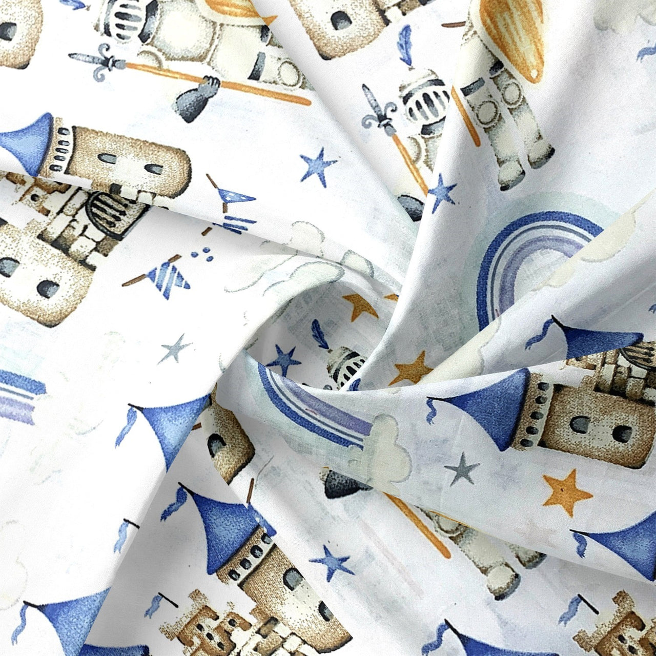 Cotton Fabric - Castle, Blue