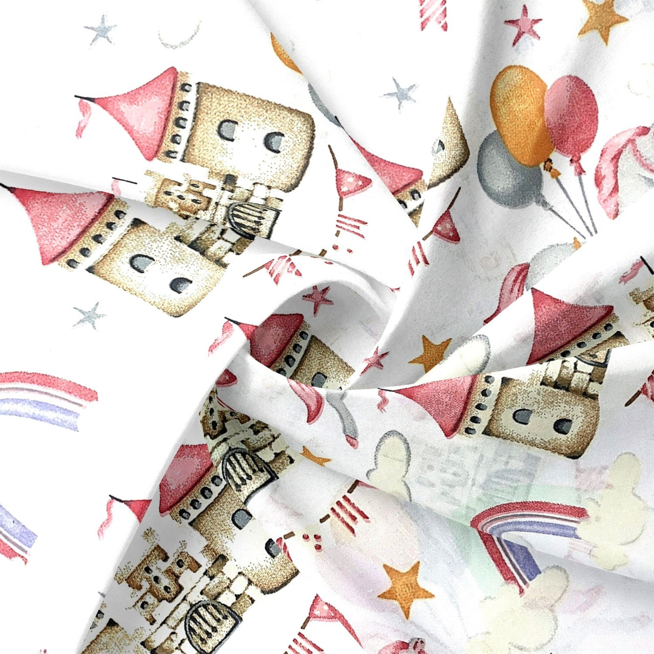 Cotton Fabric - Castle, Pink