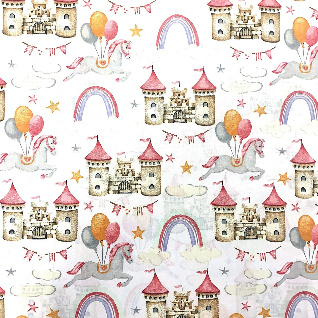 Cotton Fabric - Castle, Pink