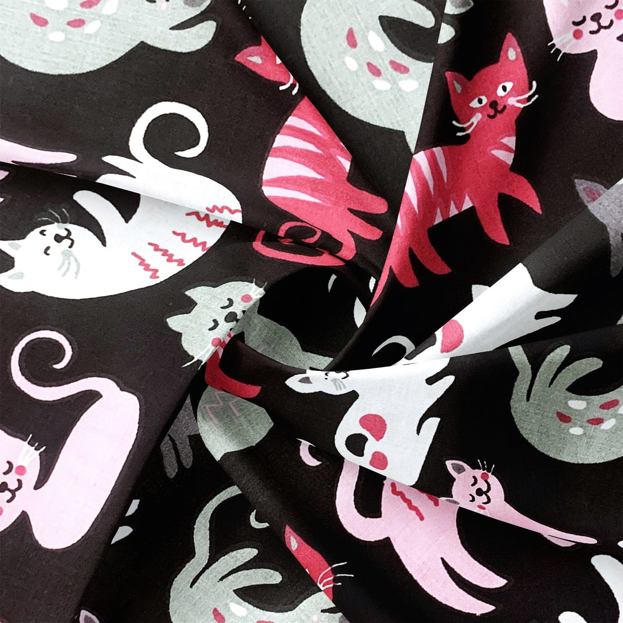 Cotton Fabric - Cats Pink