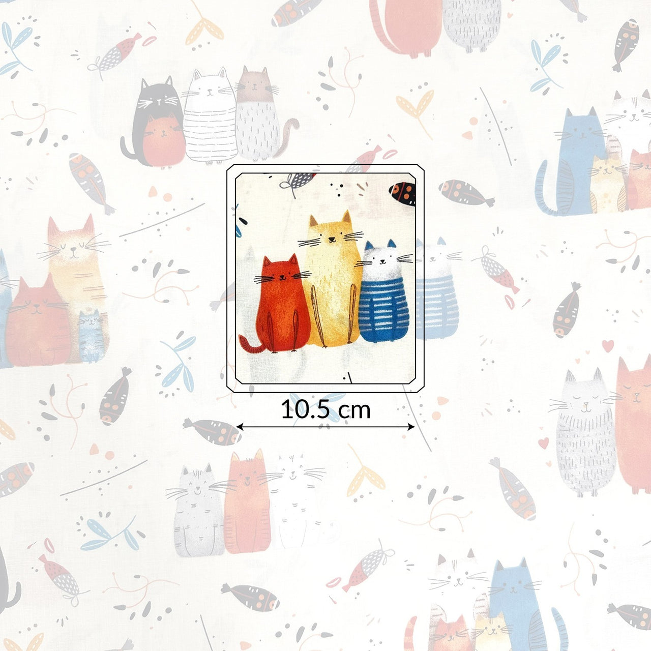 Cotton Fabric - Cats and Fish on Ecru