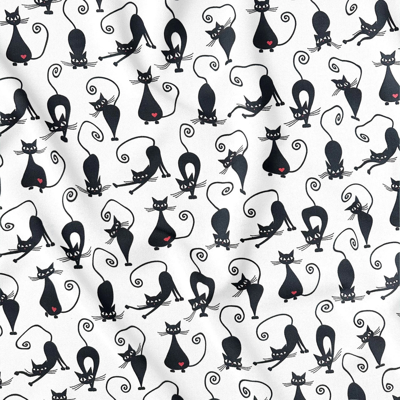 Cotton Fabric - Cats and Hearts on White