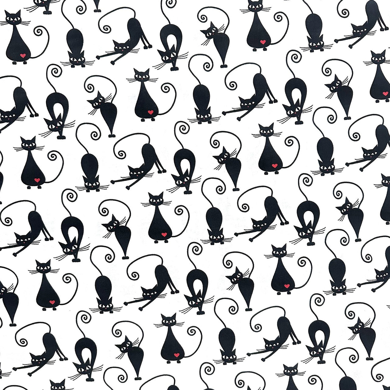 Cotton Fabric - Cats and Hearts on White