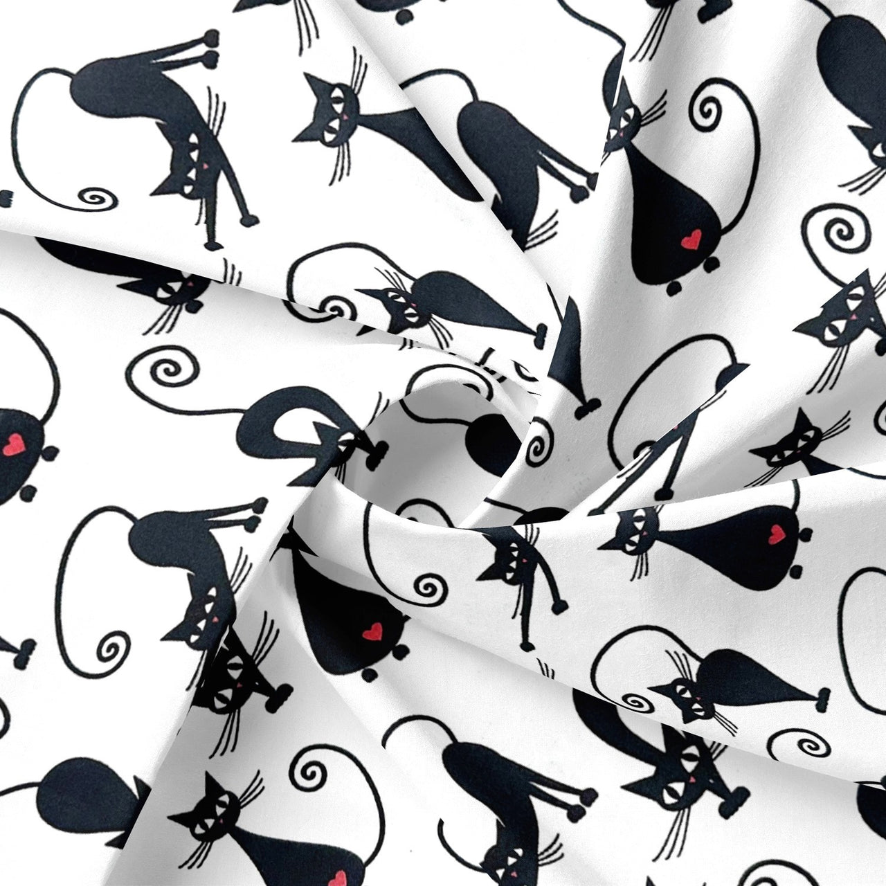 Cotton Fabric - Cats and Hearts on White