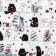 Cotton Fabric - Cats on a Line White