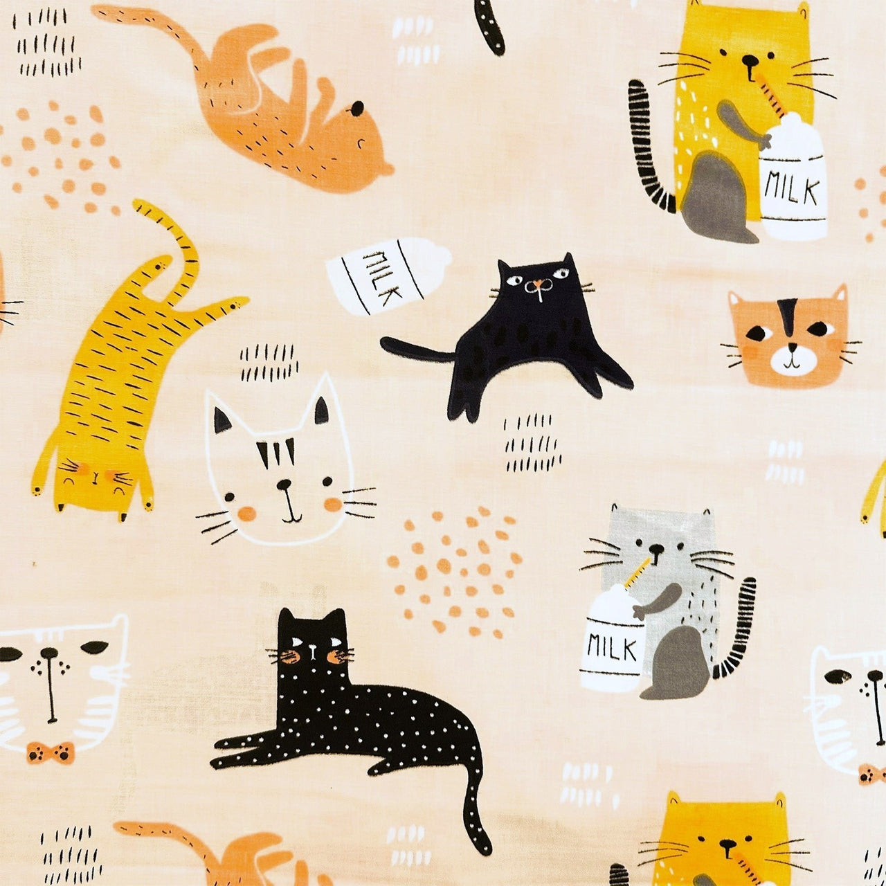 Cotton Fabric - Cats with Milk Beige