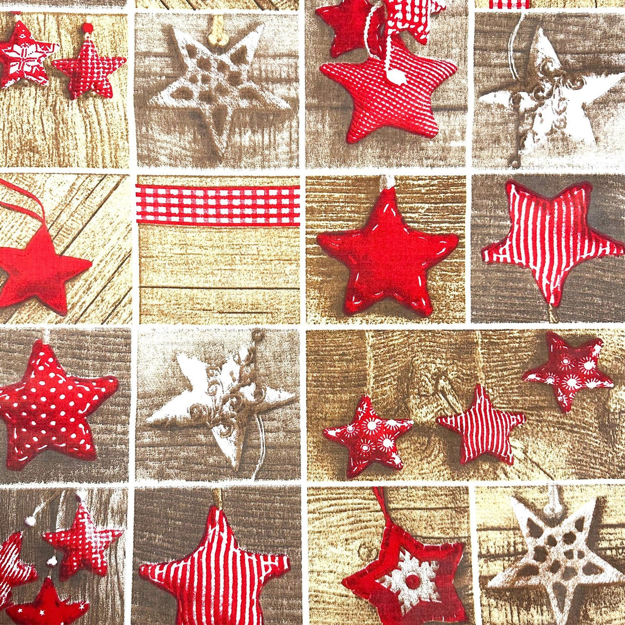Cotton Fabric - Christmas Patchwork, Red and Brown