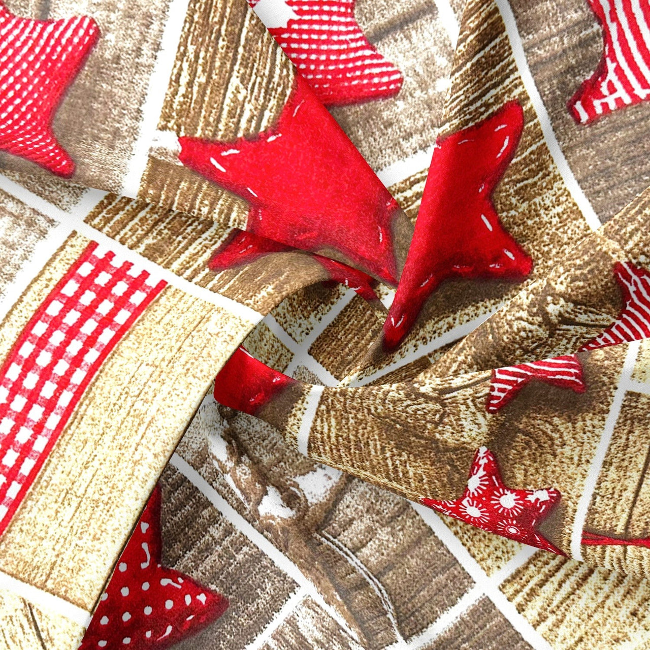 Cotton Fabric - Christmas Patchwork, Red and Brown