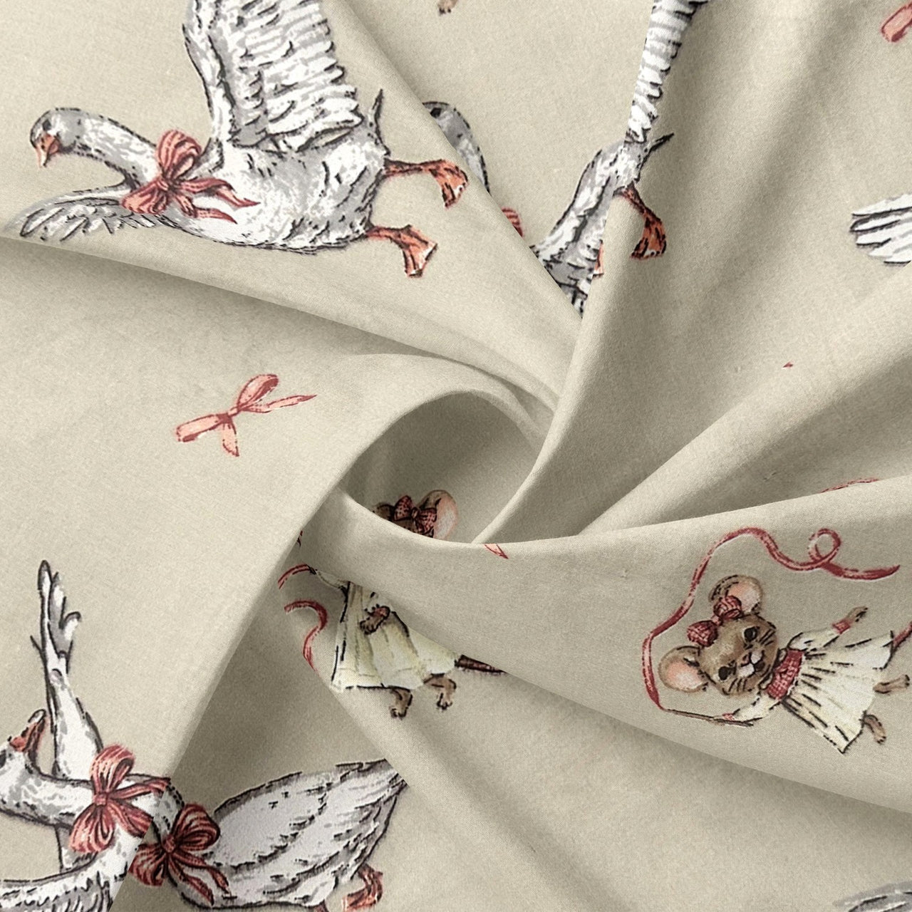 Cotton Fabric - Dancing Cappuccino Goslings