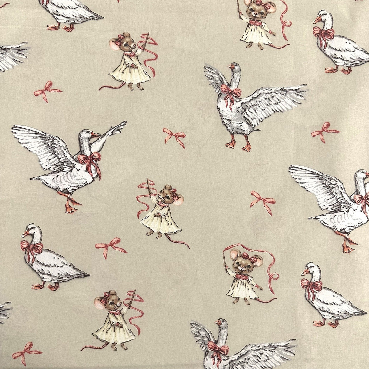 Cotton Fabric - Dancing Cappuccino Goslings