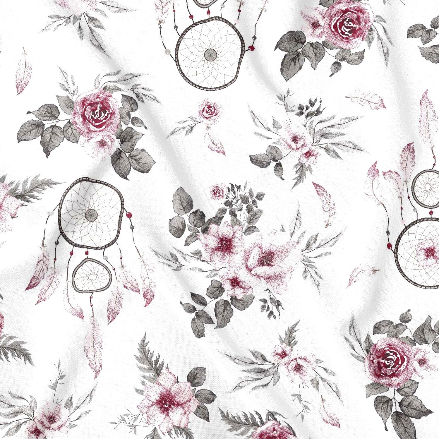 Cotton Fabric - Dream Catchers Roses Maroon