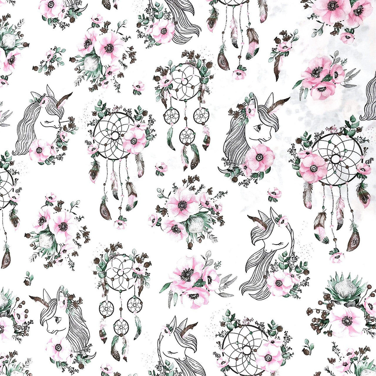 Cotton Fabric - Dream Catchers and Unicorn