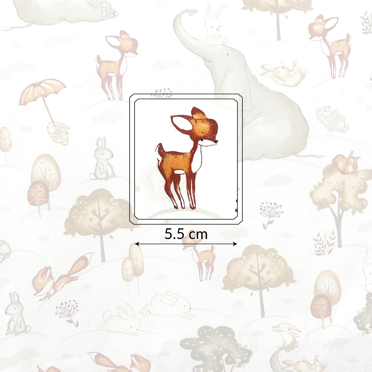 Cotton Fabric - Elephants with animals, beige