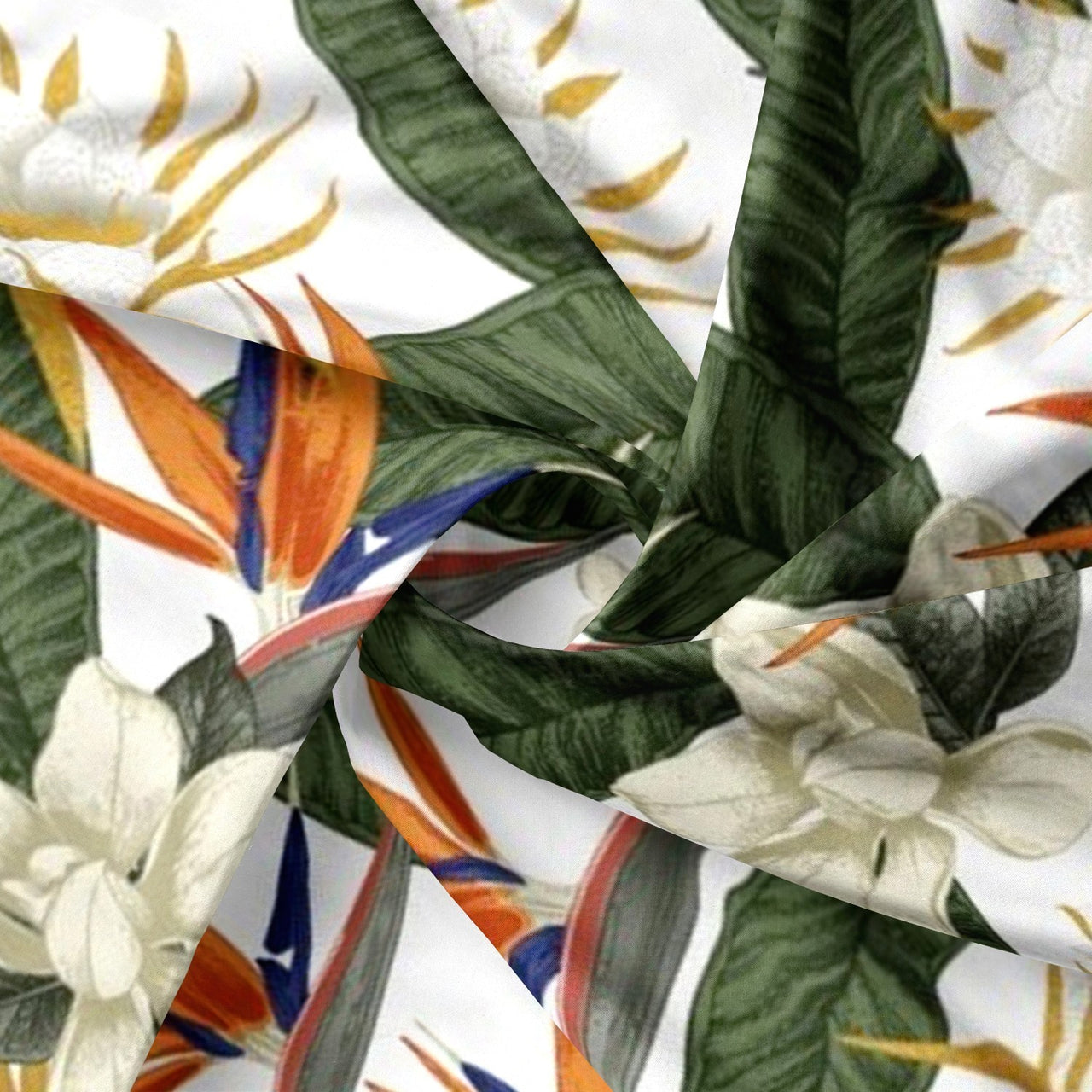 Cotton Fabric - Exotic floral print with green leaves