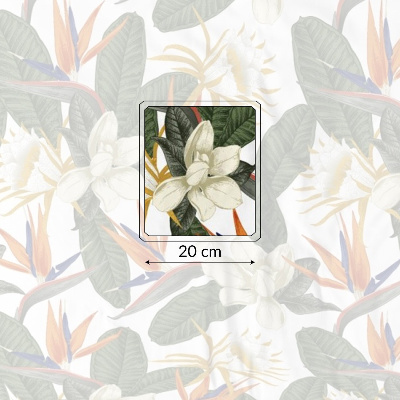 Cotton Fabric - Exotic floral print with green leaves