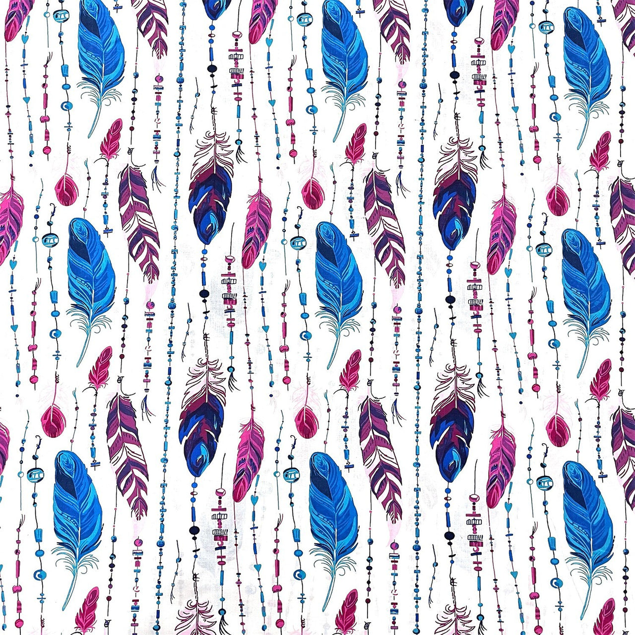 Cotton Fabric - Feathers and Beads Violet-Blue