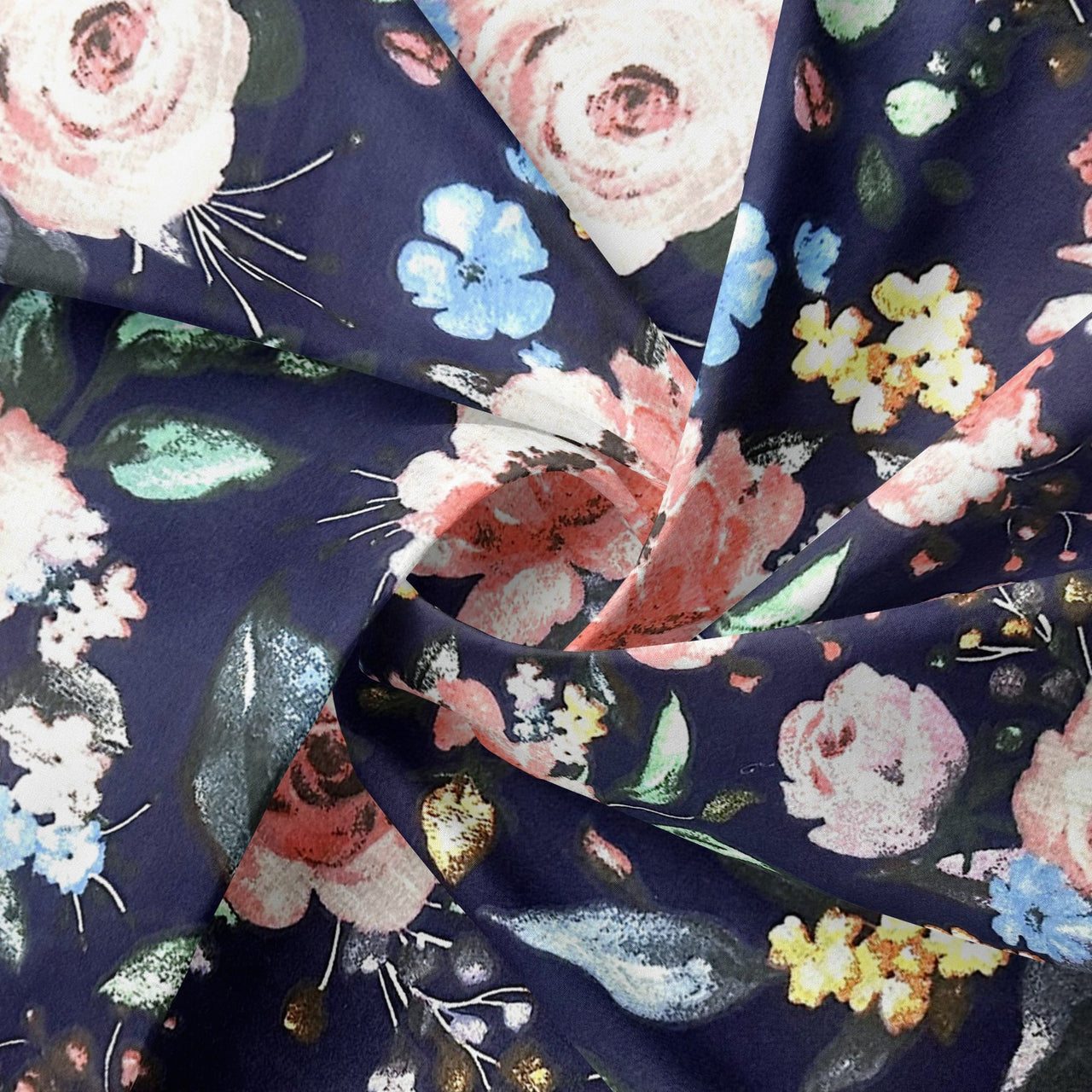 Cotton Fabric - Flowers on Navy