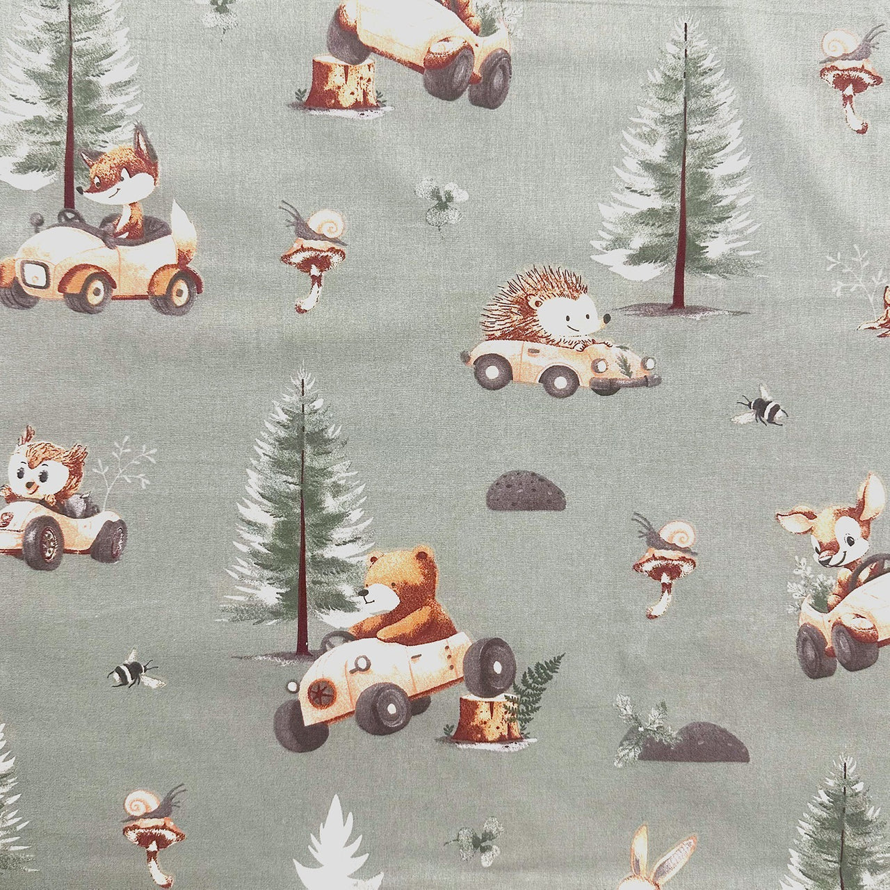 Cotton Fabric - Forest Animal Race, Sage