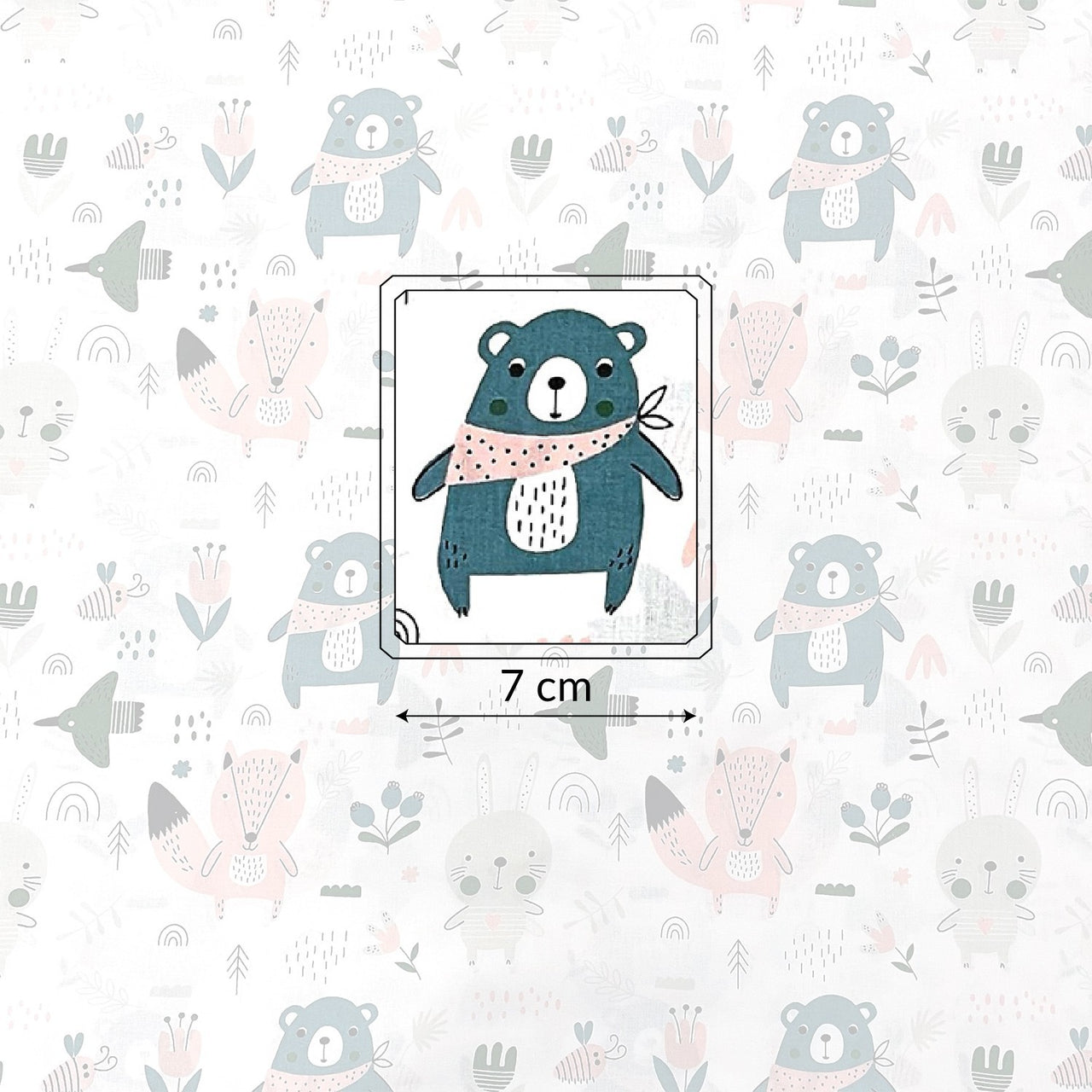 Cotton Fabric - Forest Animals emerald and white