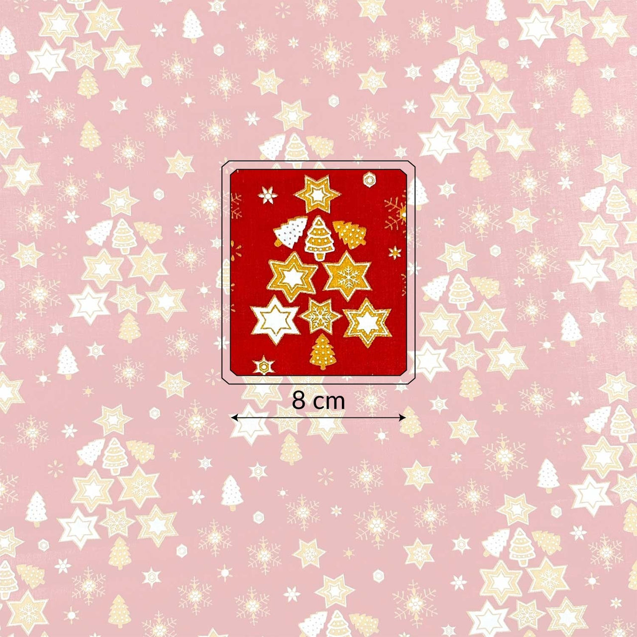 Cotton Fabric - Golden Christmas Trees Red