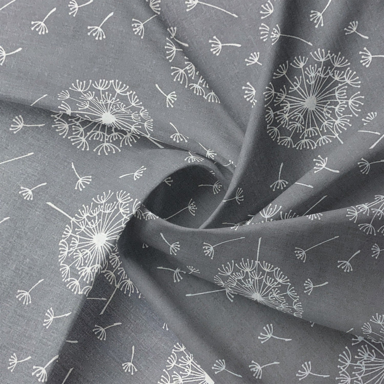 Cotton Fabric - Grey Dandelions