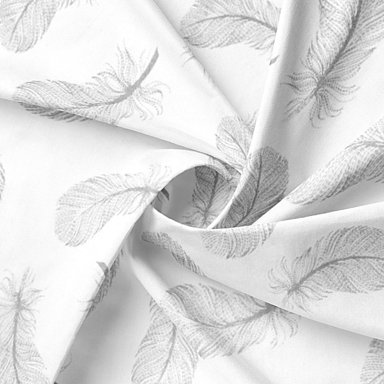Cotton Fabric - Grey Feathers
