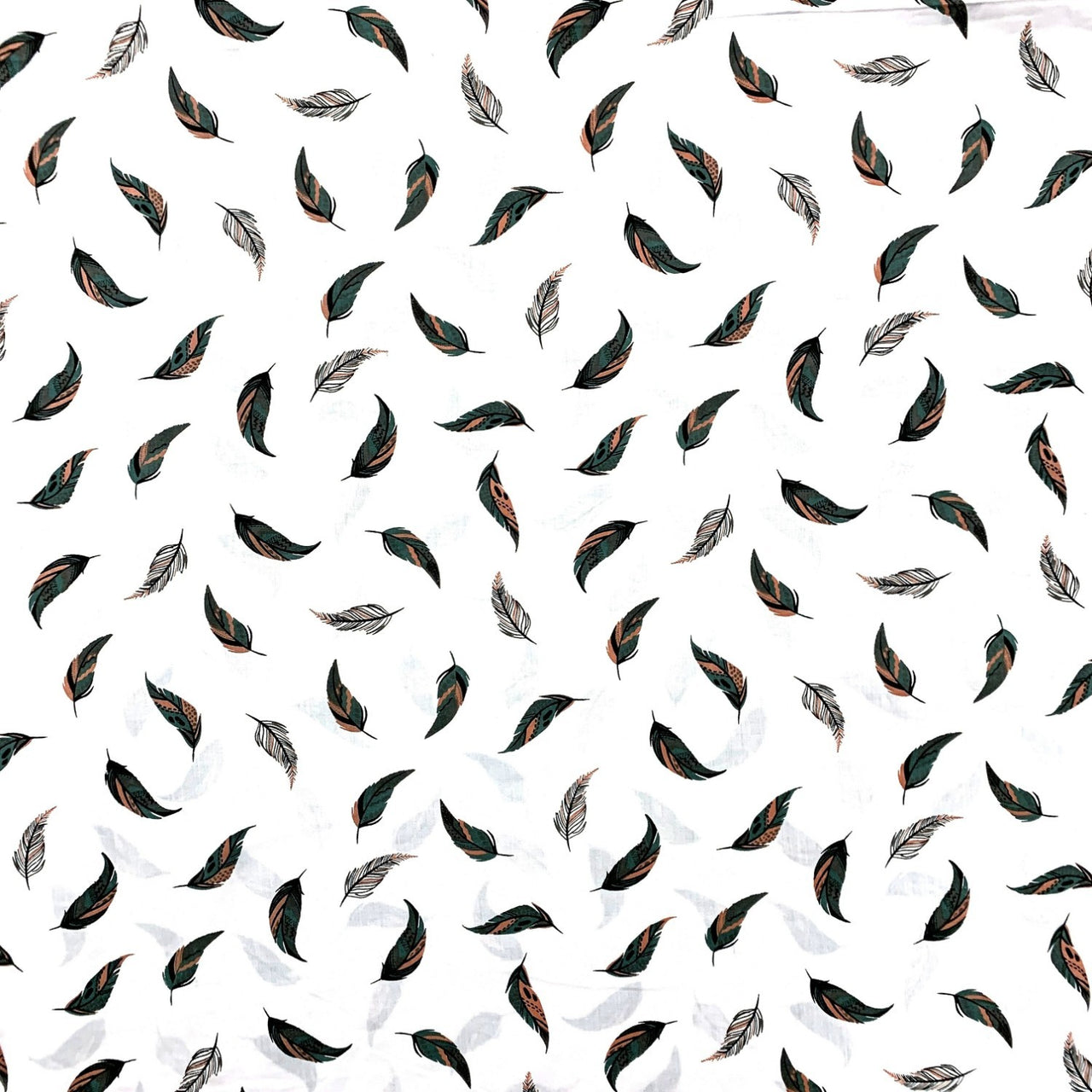 Cotton Fabric - Light Feathers Orange and Green