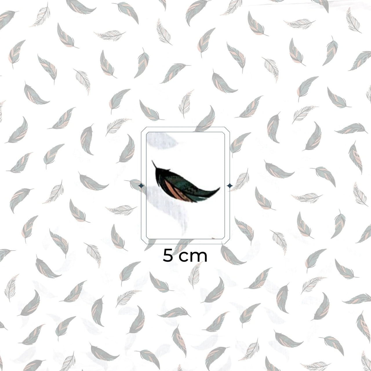 Cotton Fabric - Light Feathers Orange and Green