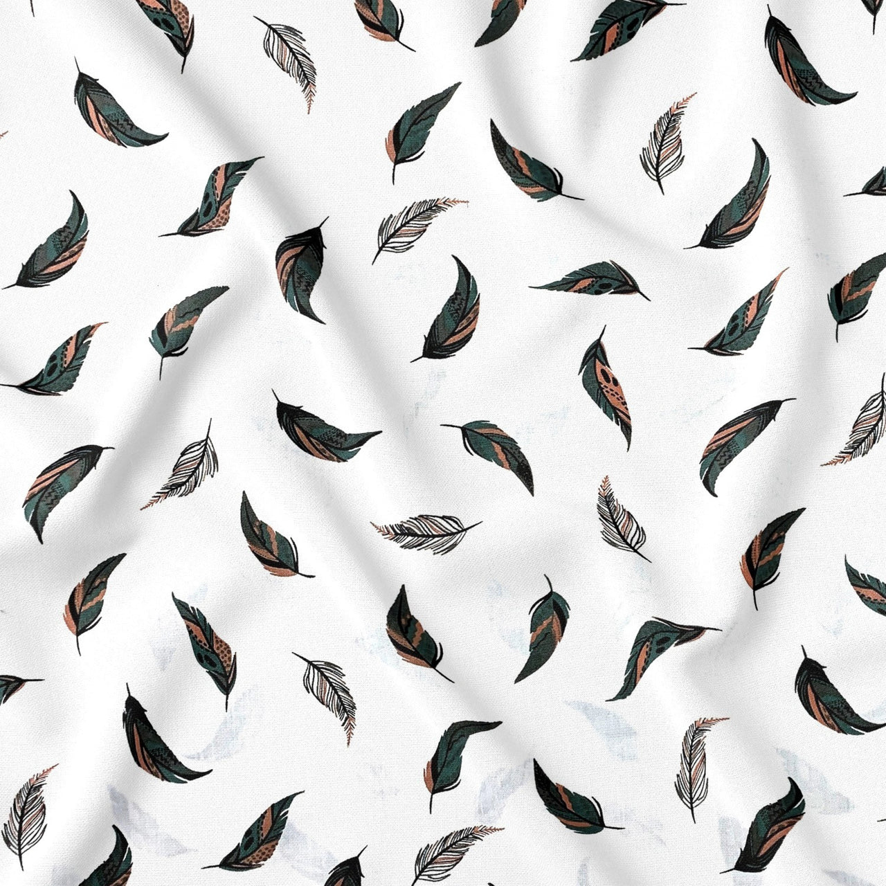 Cotton Fabric - Light Feathers Orange and Green