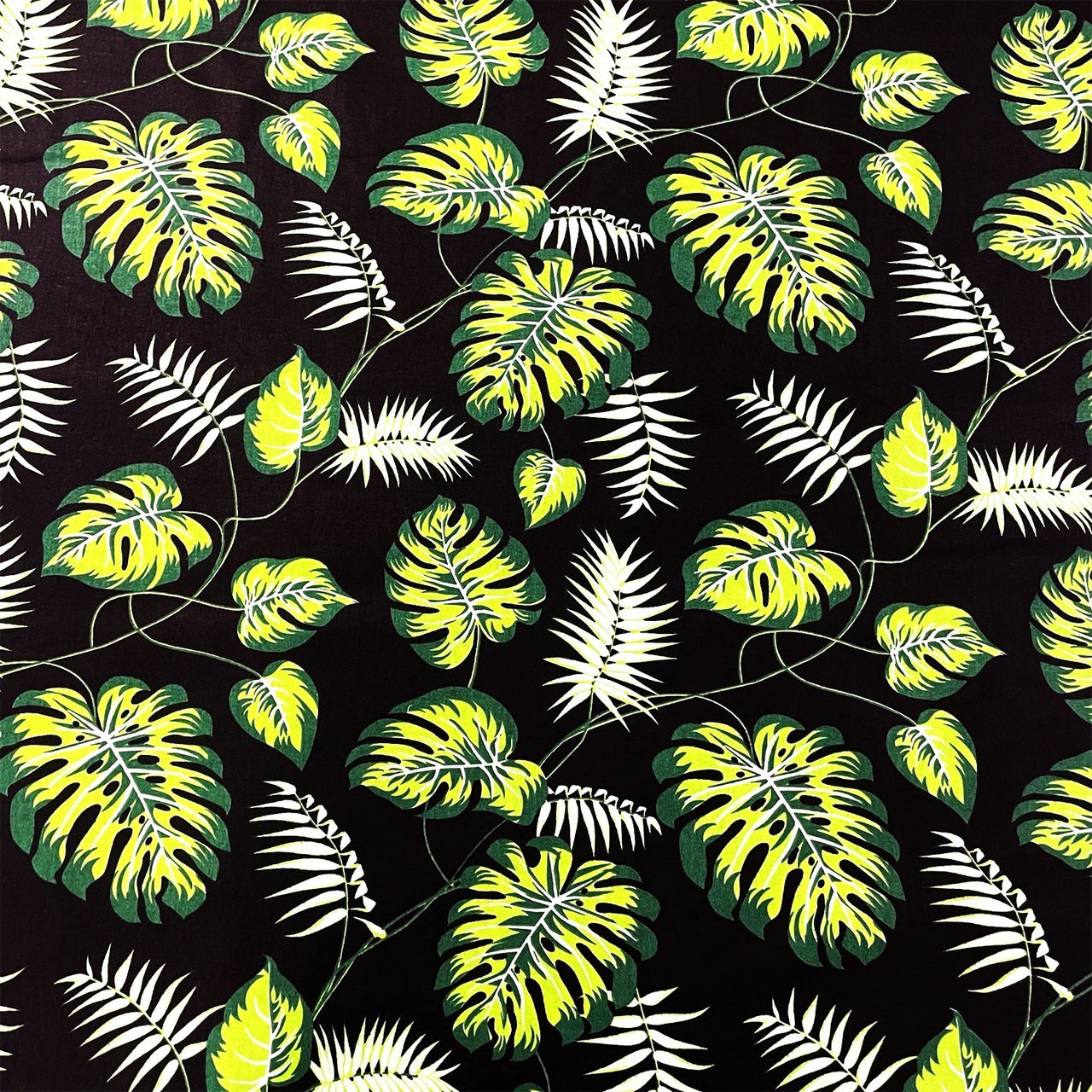 Cotton Fabric - Mini Green Monstera on Black