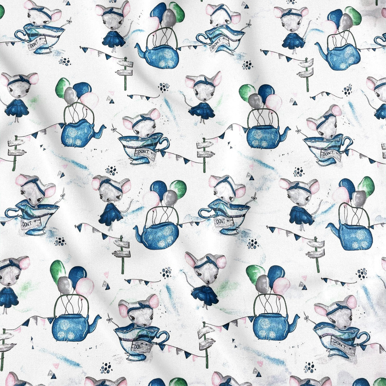Cotton Fabric - Mouse and a cup