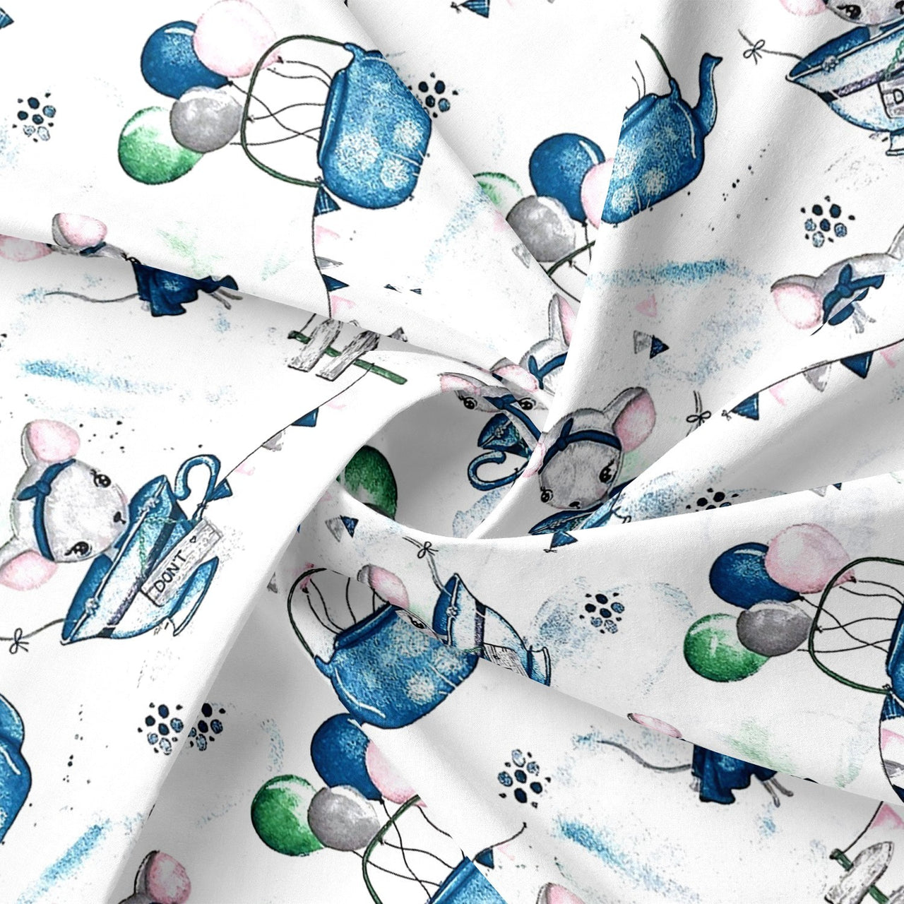 Cotton Fabric - Mouse and a cup