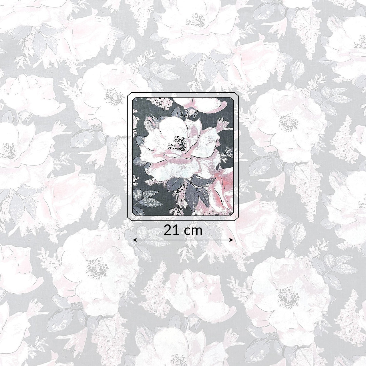 Cotton Fabric - Peony Flowers on Grey