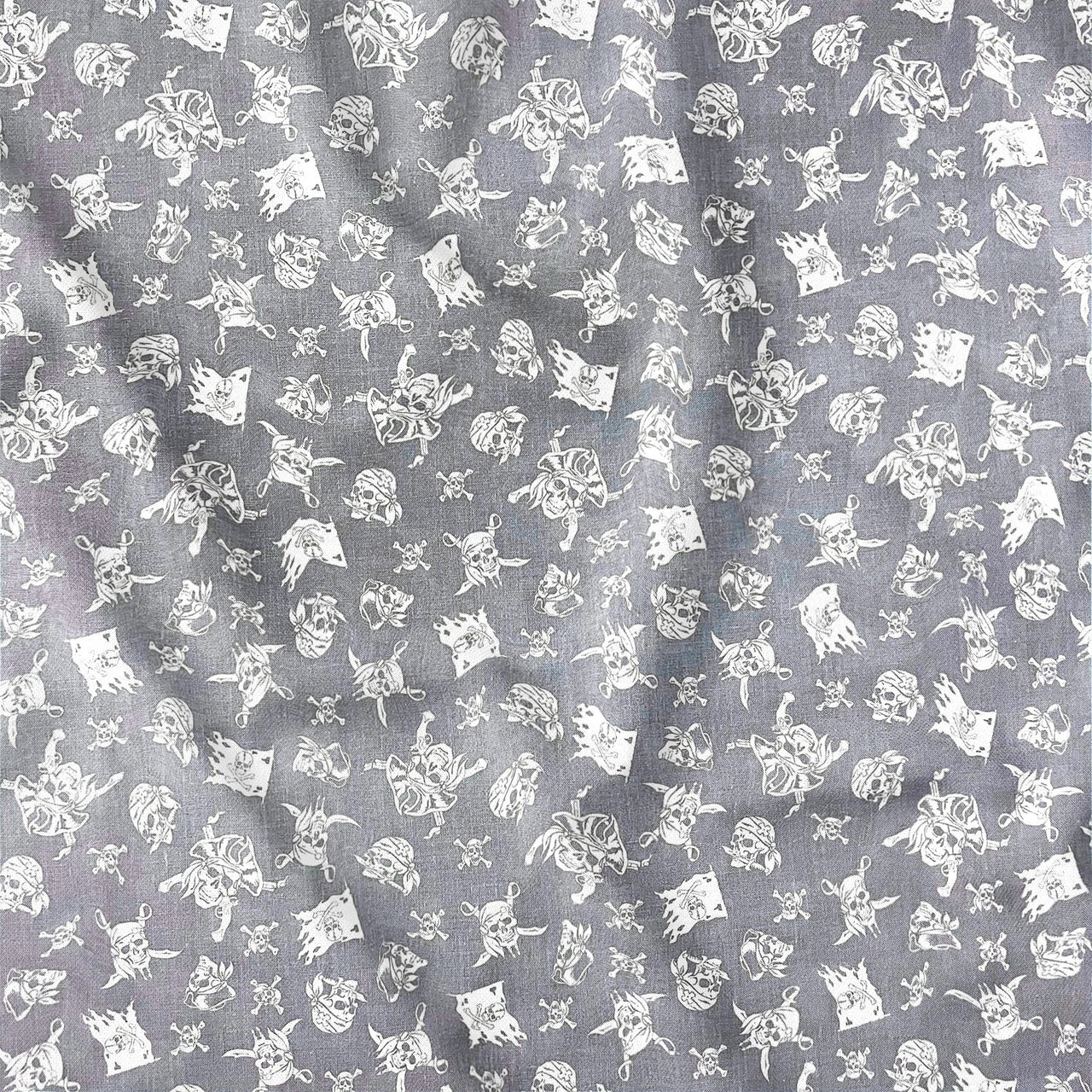 Cotton Fabric - Pirate Skulls on Grey