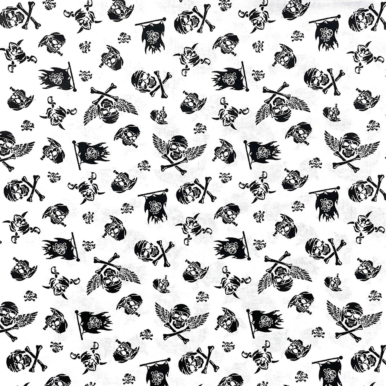 Cotton Fabric - Pirate Skulls on White