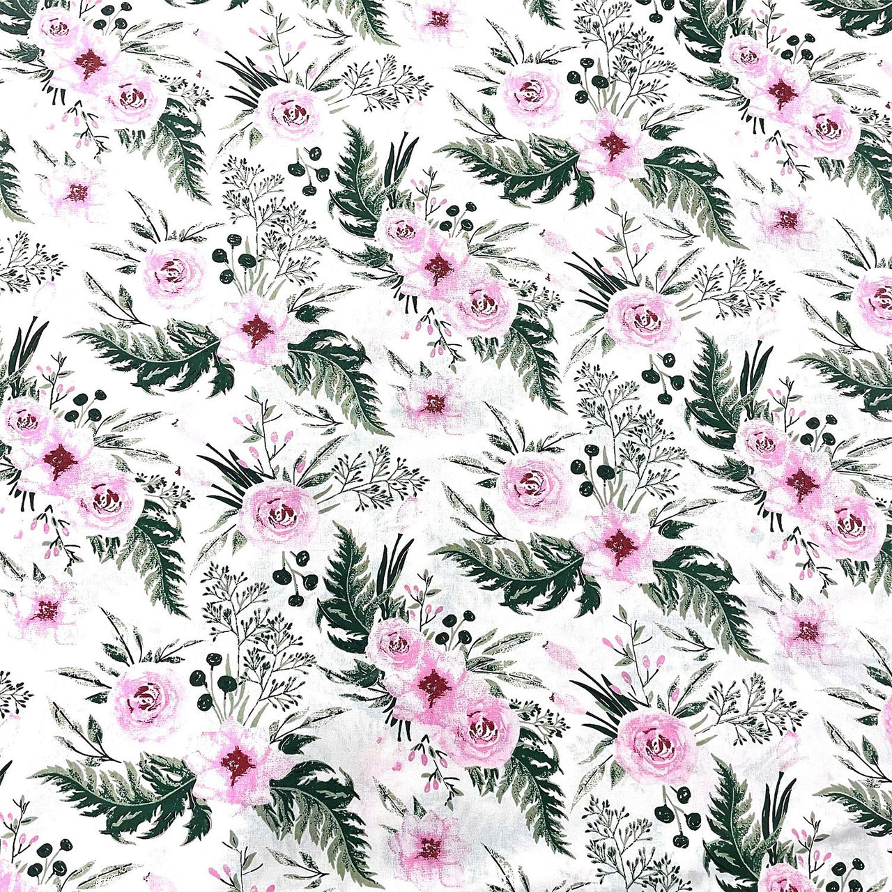 Cotton Fabric - Roses in the Garden White
