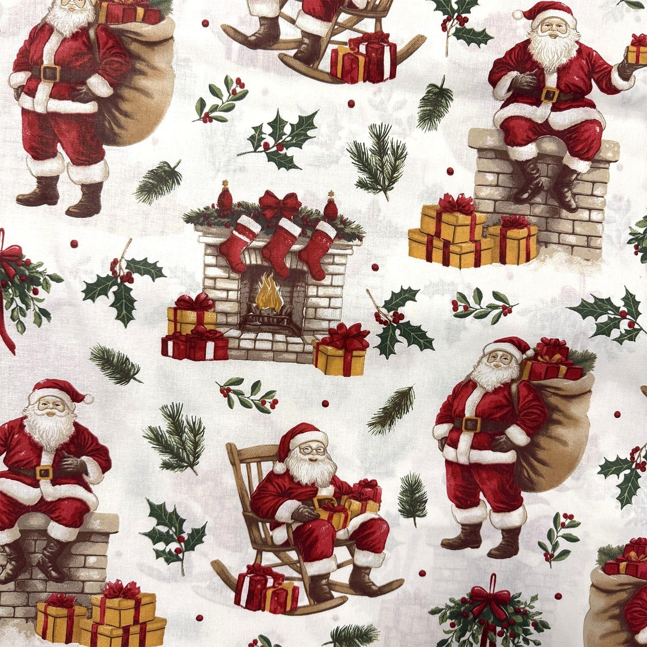 Cotton Fabric - Santa Claus by the fireplace