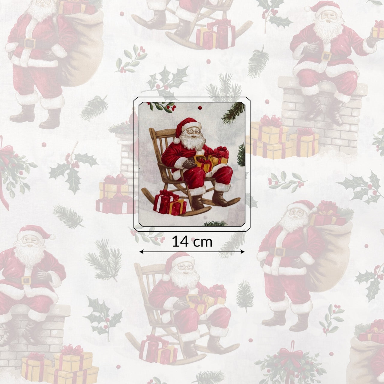 Cotton Fabric - Santa Claus by the fireplace